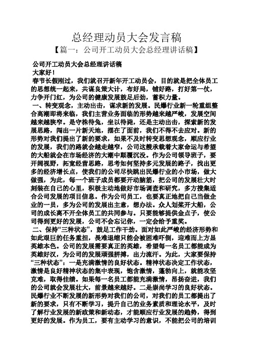 总经理动员大会发言稿