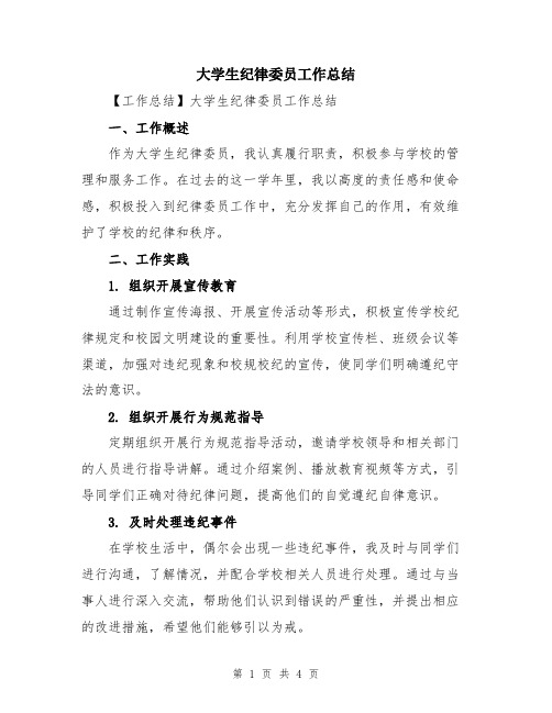 大学生纪律委员工作总结