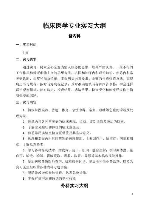 临床医学专业实习大纲