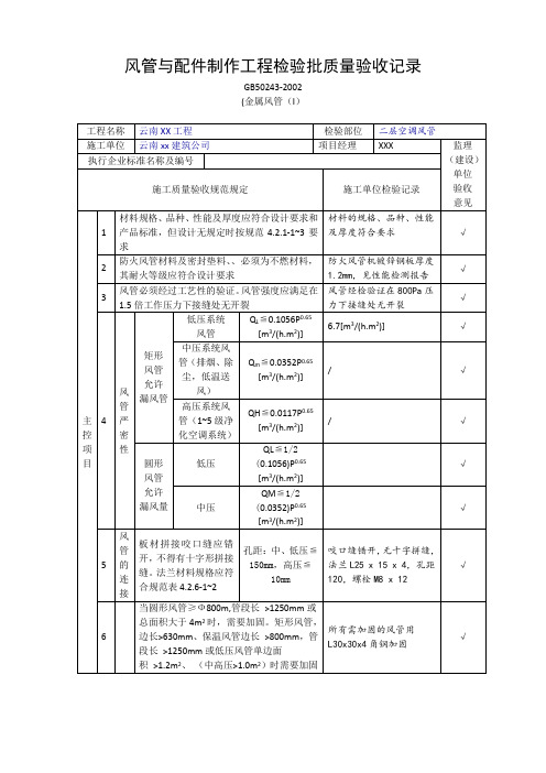 风管与配件制作工程检验批质量验收记录