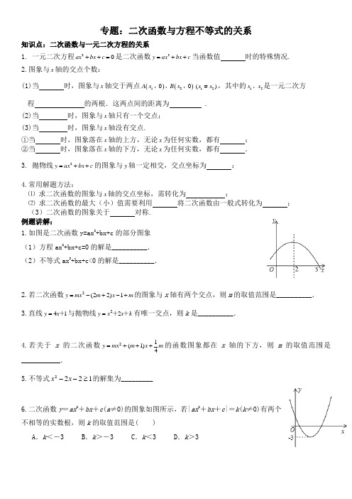 专题：二次函数与方程不等式的关系