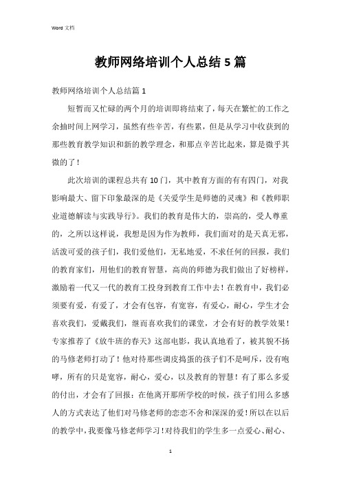 教师网络培训个人总结5篇