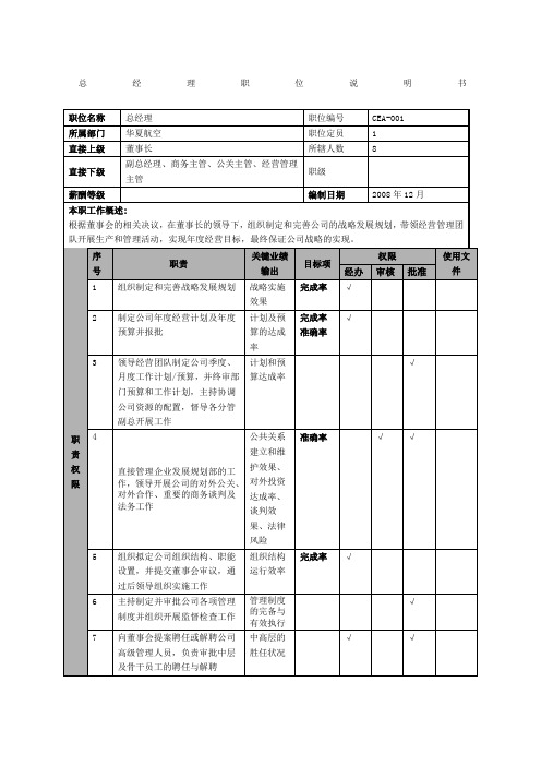 物流公司总经理职位说明书及关键绩效标准