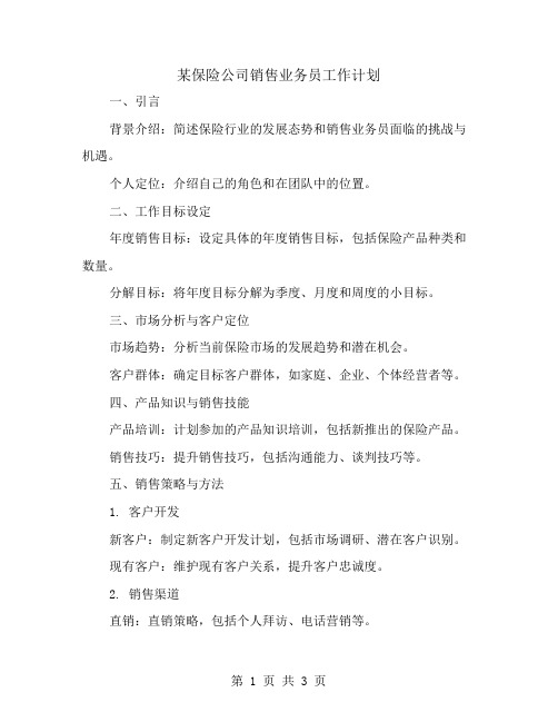 某保险公司销售业务员工作计划