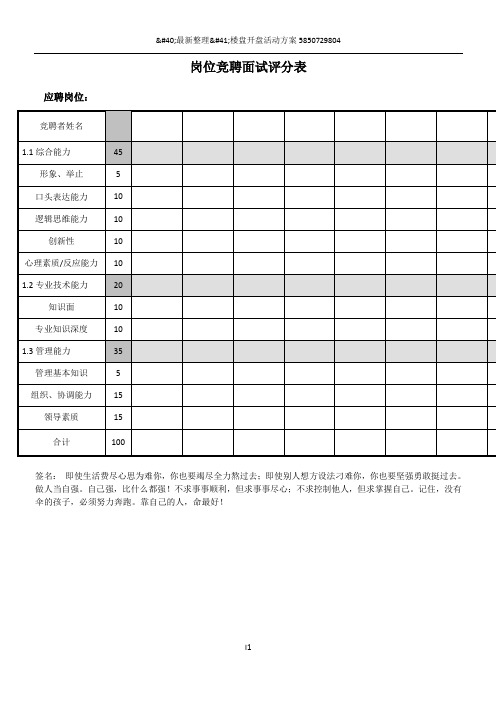 岗位竞聘面试评分表