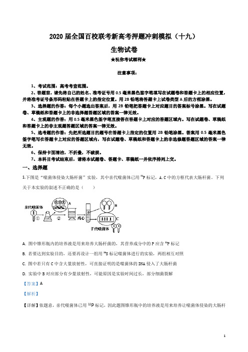 2020届全国百校联考新高考押题冲刺模拟(十九)生物试卷