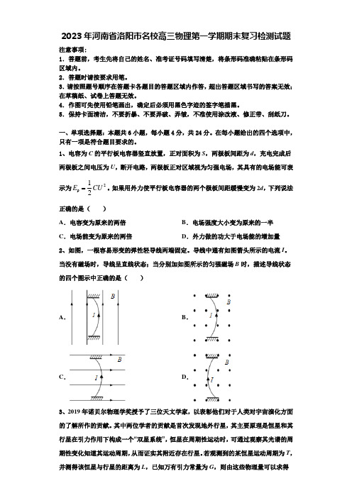 2023年河南省洛阳市名校高三物理第一学期期末复习检测试题含解析