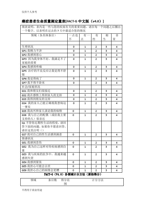 癌症患者生命质量量表FACT-G v4