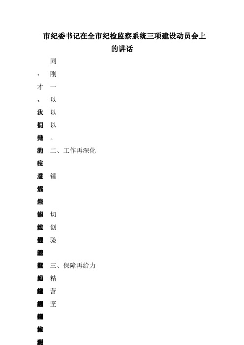 市纪委书记在全市纪检监察系统三项建设动员会上的讲话