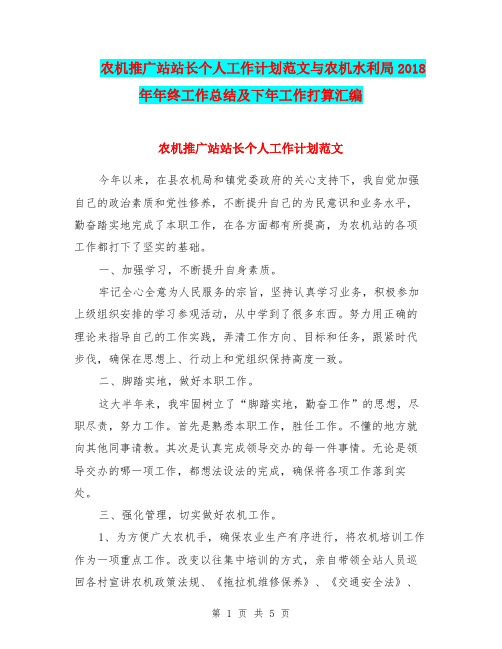 农机推广站站长个人工作计划范文与农机水利局2018年年终工作总结及下年工作打算汇编.doc