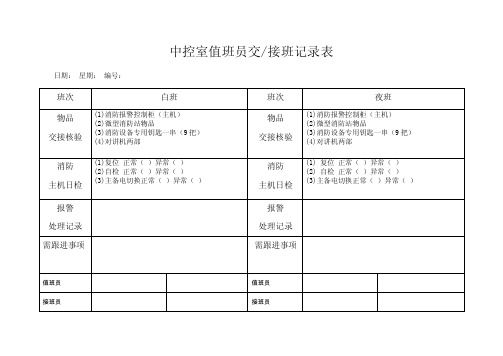 中控室值班员交接班记录表