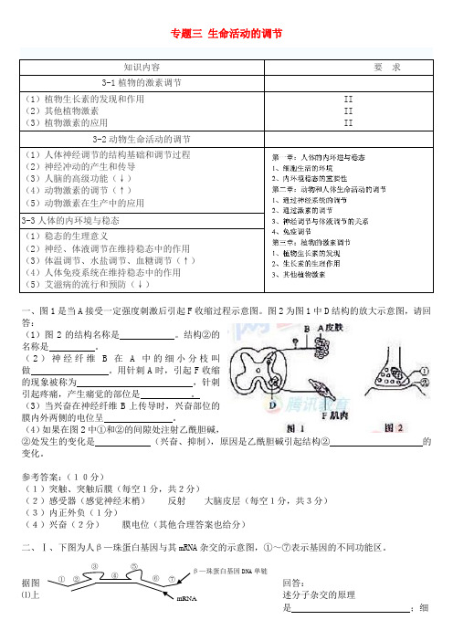 最新-高考生物 专题三 生命活动的调节和免疫 精品