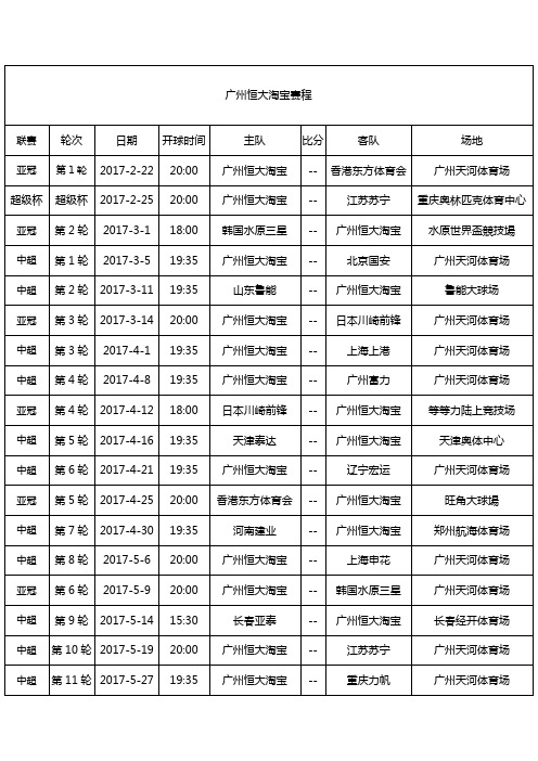 2017广州恒大淘宝赛程