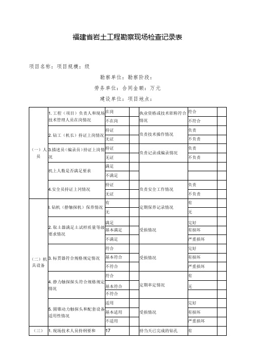 福建省岩土工程勘察现场检查记录表