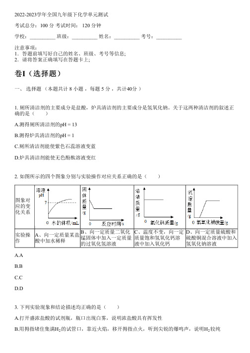 2022-2023学年全国初中九年级下化学人教版单元测试(含解析)