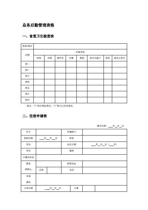 总务后勤管理表格