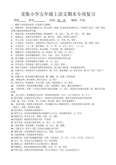 龙集小学五年级上语文期末专项复习(成语)