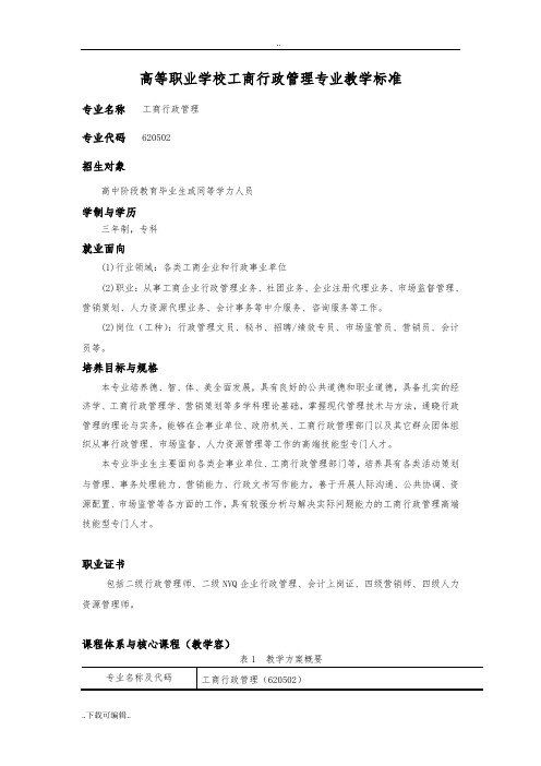 高等职业学校工商行政管理系统专业教学实用标准