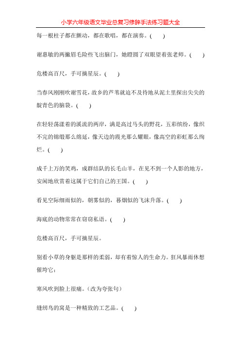 小学六年级语文毕业总复习修辞手法练习题大全129
