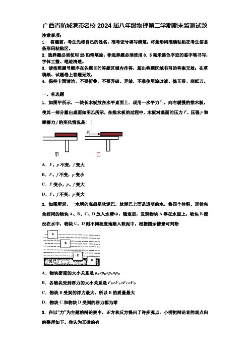 广西省防城港市名校2024届八年级物理第二学期期末监测试题含解析