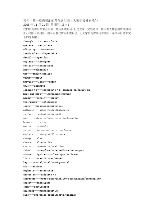 写作中第一反应词汇的替代词汇表