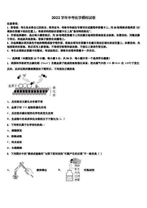 2022学年重庆市巴蜀中学中考化学全真模拟试卷(含解析)