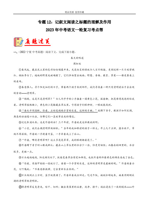 专题12：记叙文阅读之标题的理解及作用-备战2023年中考语文一轮复习考点帮(全国通用) (原卷版)