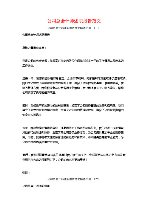 公司总会计师述职报告范文2篇