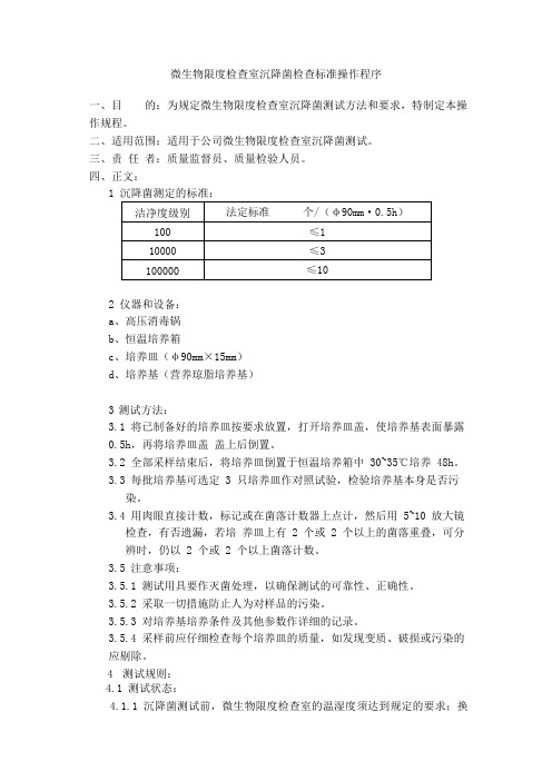 微生物限度检查室沉降菌检查标准操作程序