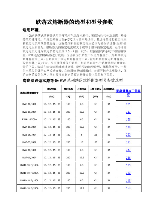 跌落式熔断器的选型和型号参数