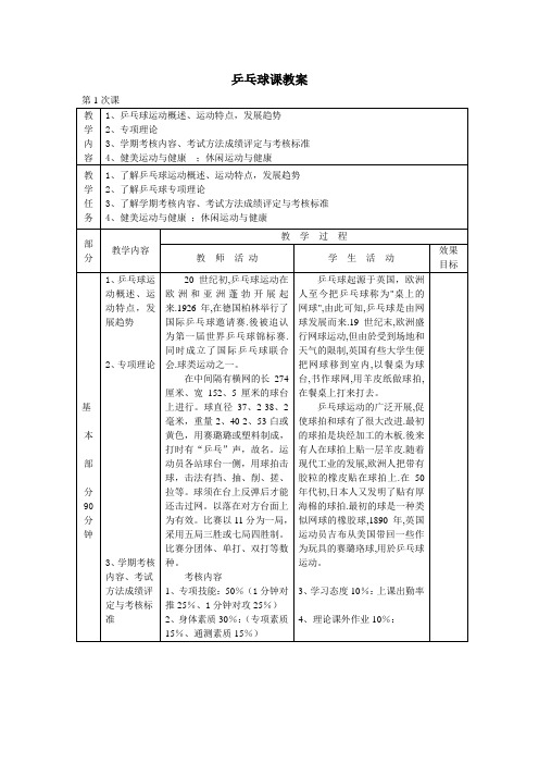 乒乓球课教案第一次课