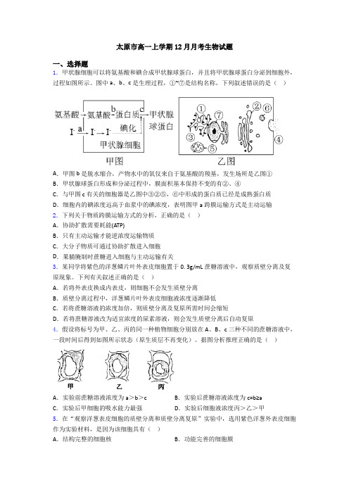 太原市高一上学期12月月考生物试题