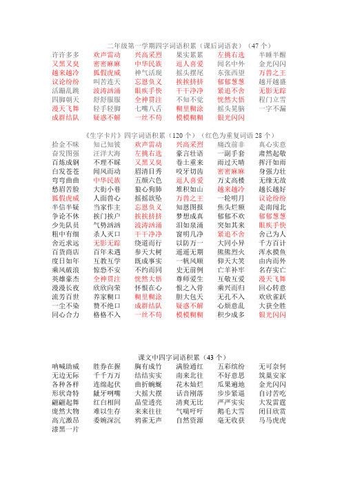 二年级第一学期四字词语积累 Word 文档