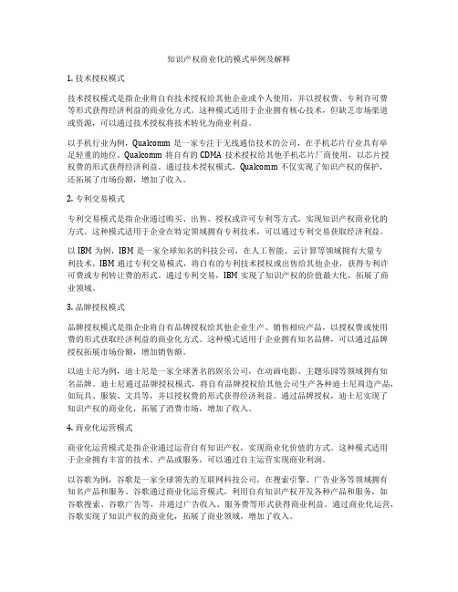 知识产权商业化的模式举例及解释