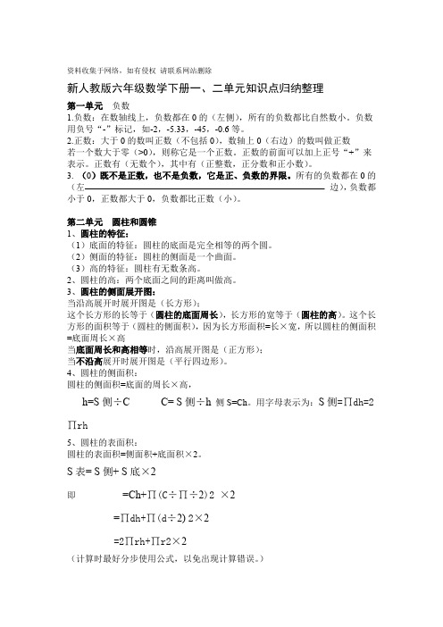 新人教版六年级数学下册单元知识点归纳整理