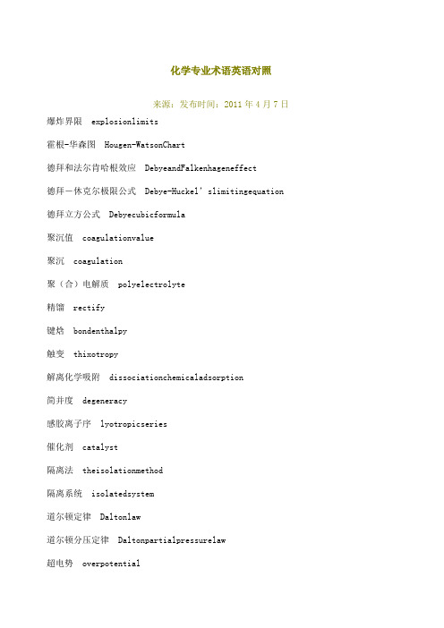 化学专业术语英语对照