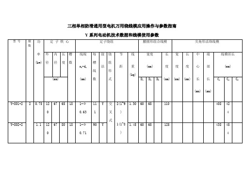 Y系列电动机技术数据和线模使用参数