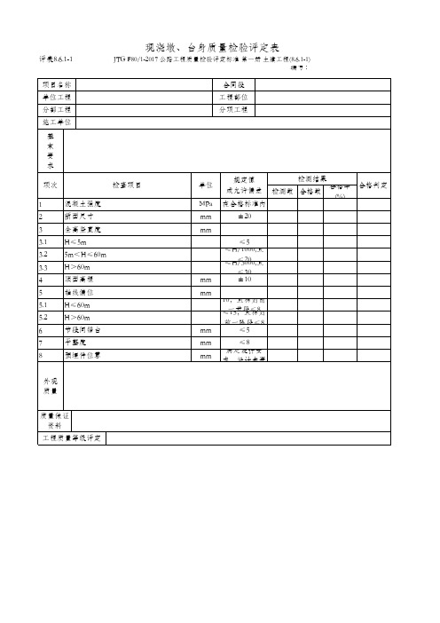 8.6.1-1 现浇墩、台身质量检验评定表