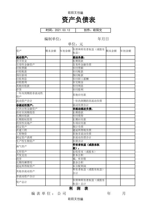 新《资产负债表》《利润表》格式,2020年最新之欧阳文创编