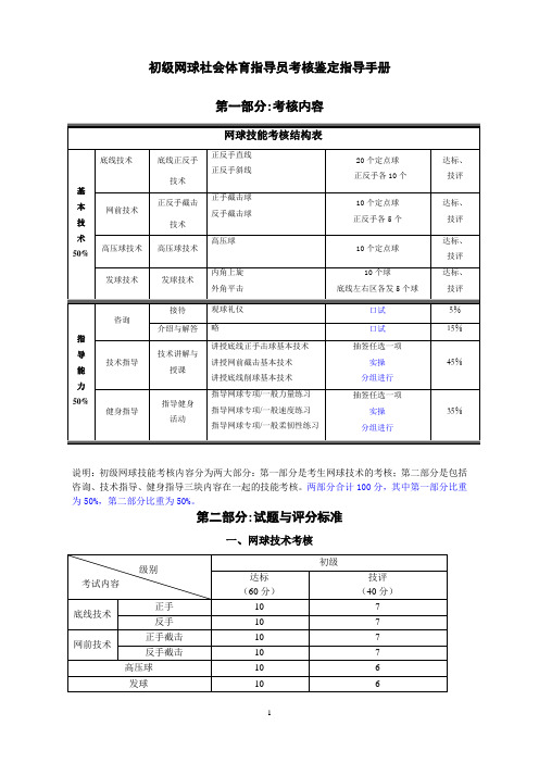 初级网球社会体育指导员考核鉴定指导手册