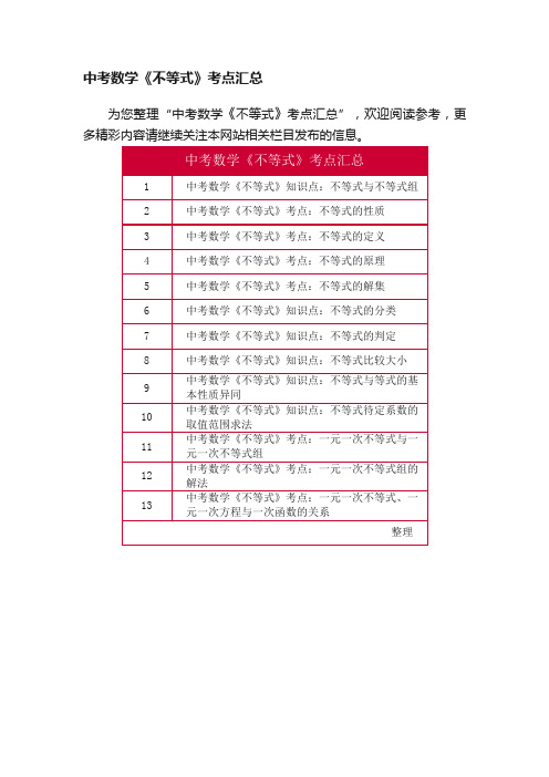 中考数学《不等式》考点汇总