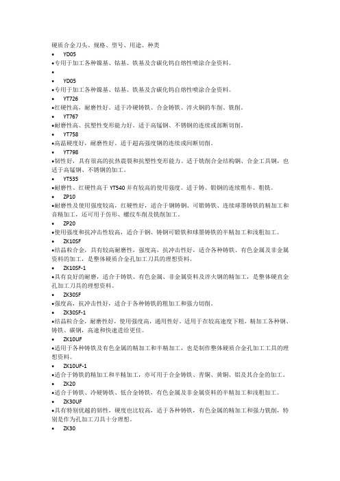 硬质合金刀头、规格、型号、用途、种类