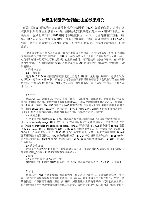 神经生长因子治疗脑出血的效果研究