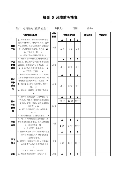 摄影 绩效考核表