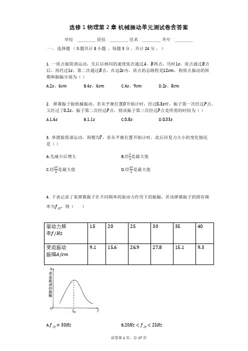 选修1物理第2章_机械振动单元测试卷含答案