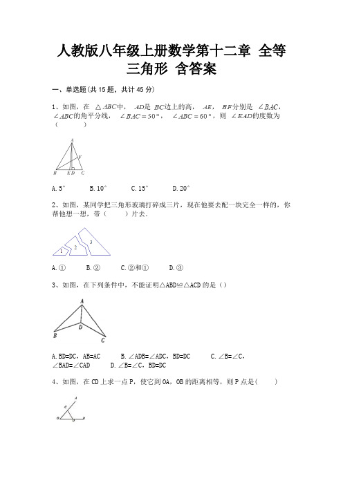 人教版八年级上册数学第十二章 全等三角形 含答案