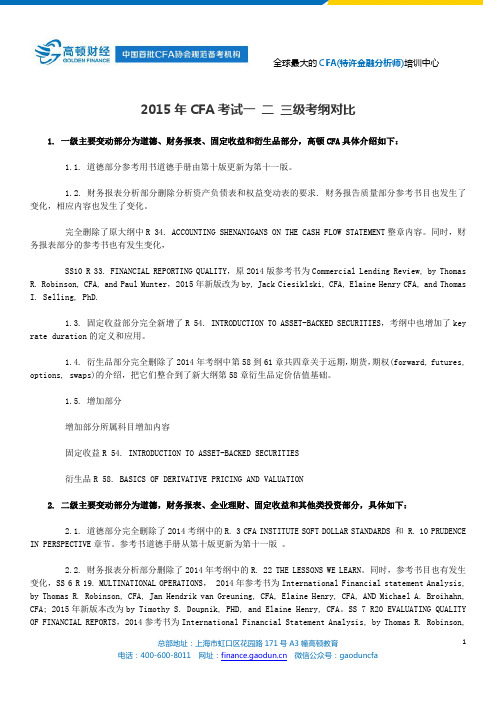 2015年CFA考试一 二 三级考纲对比
