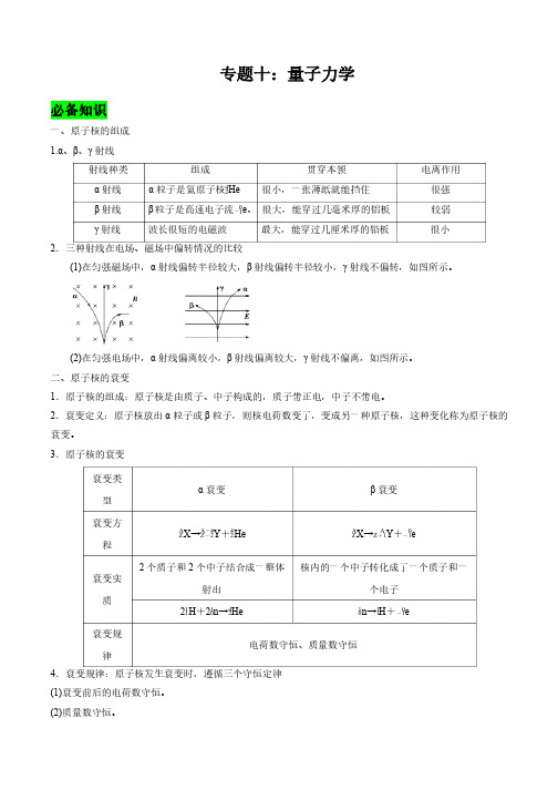 【高考物理必备知识】专题十 量子力学