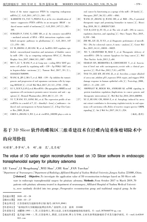 基于3D Slicer软件的蝶鞍区三维重建技术在经蝶内镜垂体瘤切除术中的应用价值