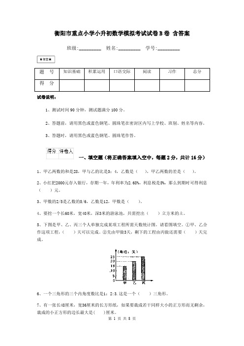 衡阳市重点小学小升初数学模拟考试试卷B卷 含答案